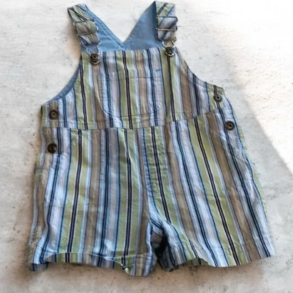 All Mine Striped Overalls in Blue & Green
